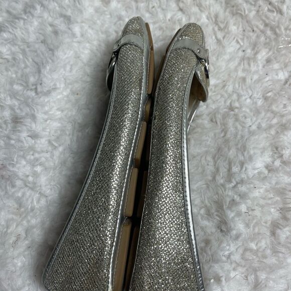 MICHAEL KORS SLIP ON MK LOGO SILVER GLITTER FLAT SHOES SIZE 10NARROW - Picture 5 of 10